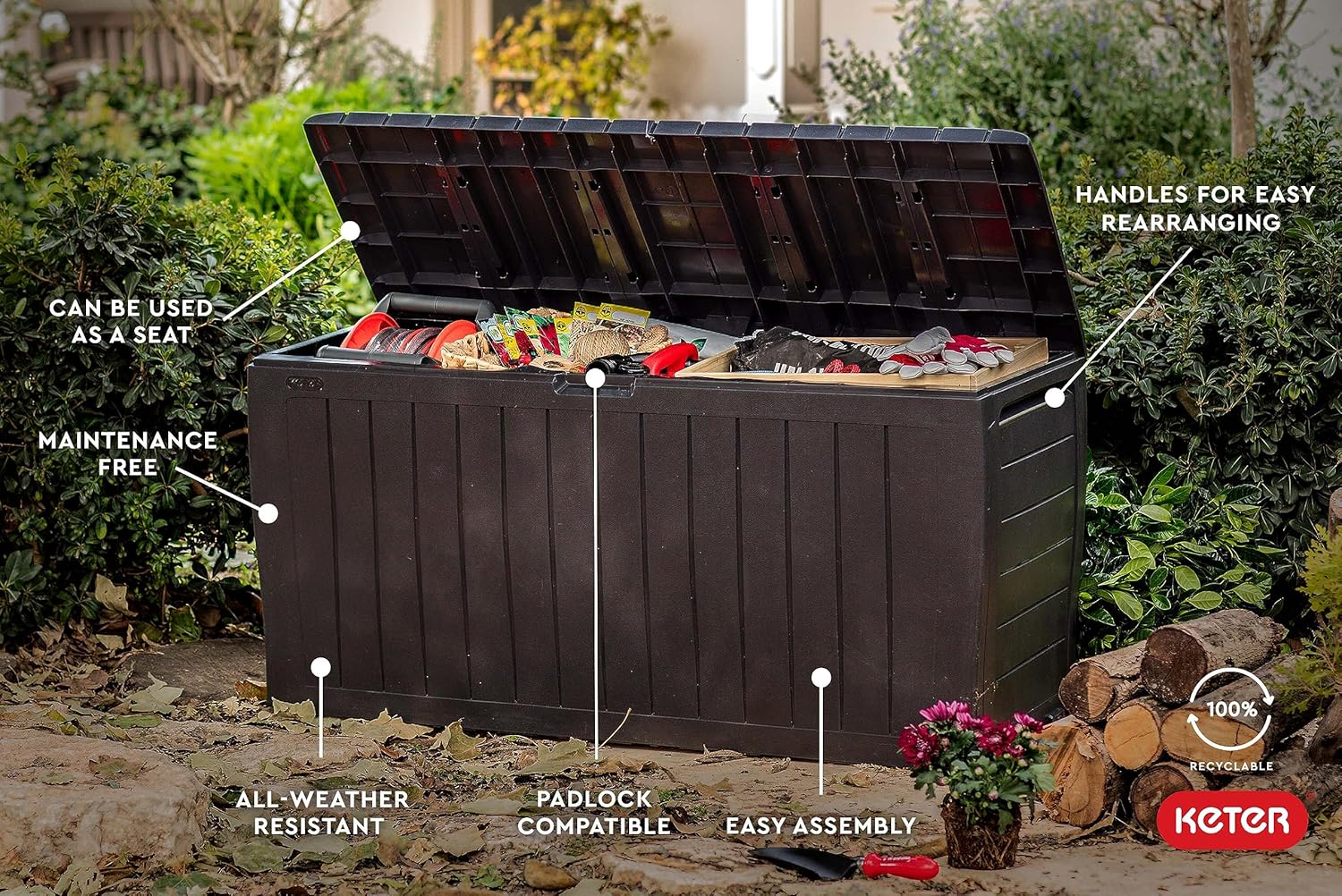 صندوق تخزين خارجي سعة 71 جالون - مراجعة Gardening Tools Images وسعره