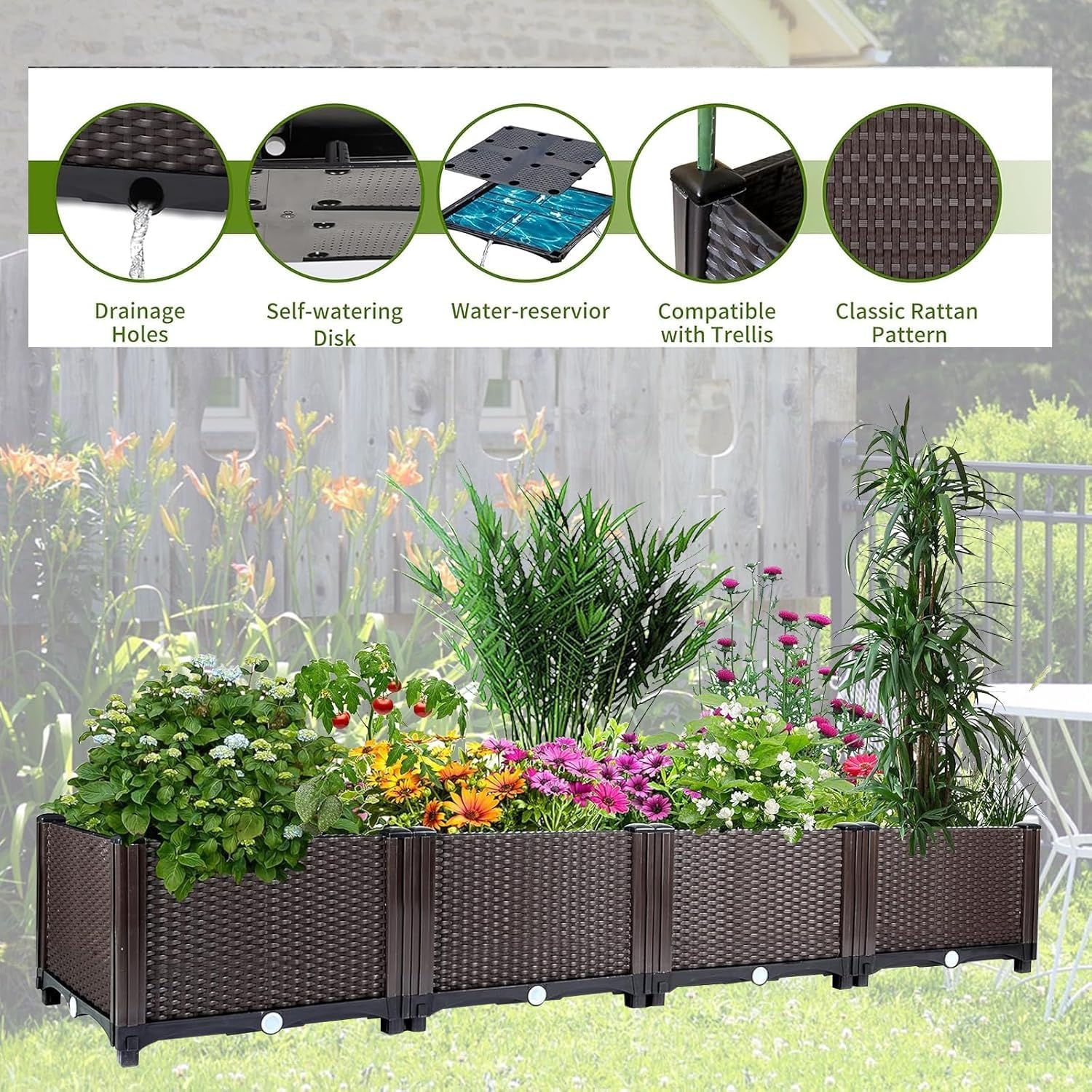 حوض زراعة مرتفع ذاتي الري - صن - مراجعة Gardening Tools Green وسعره